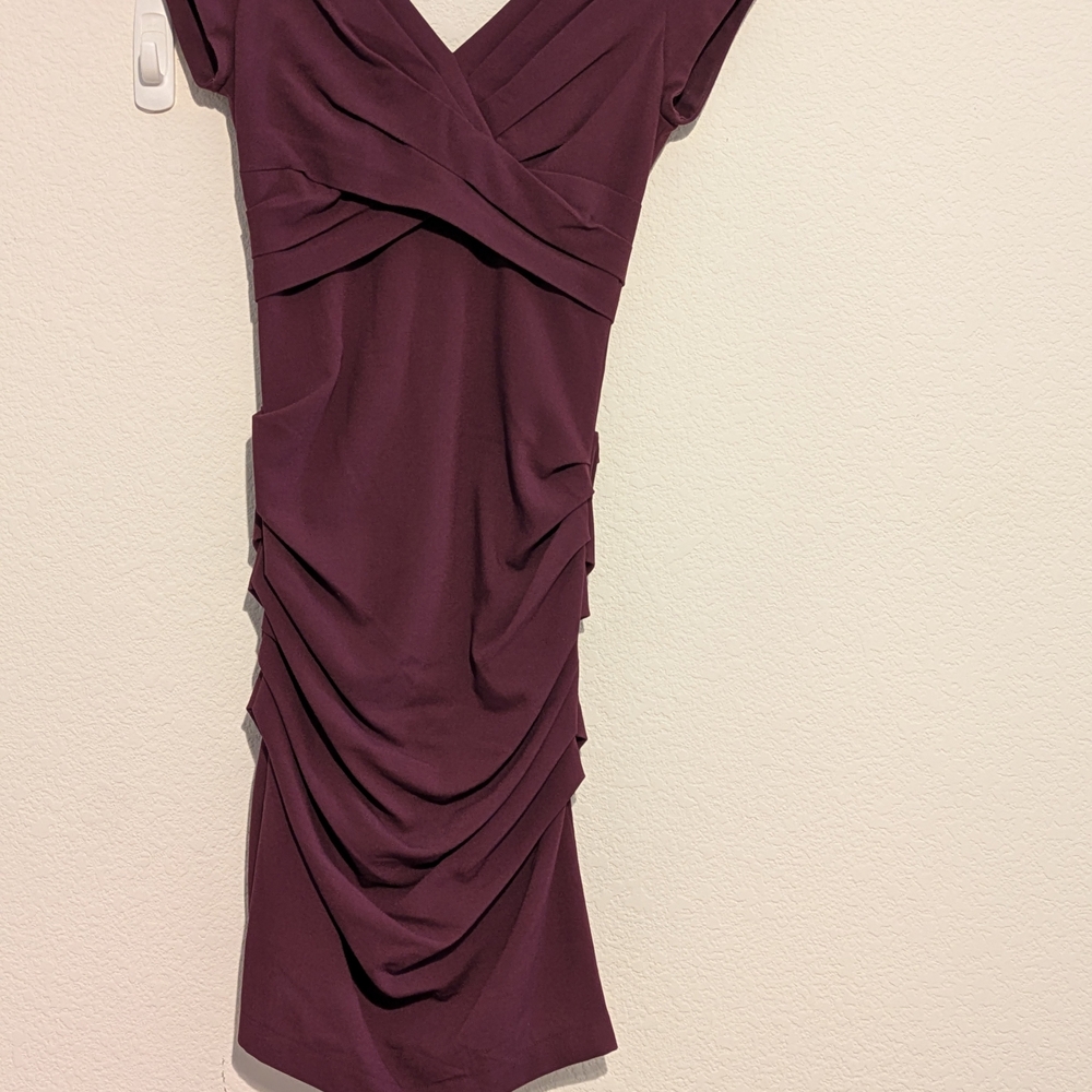 Curve Hugging - Curve Creating Maroon vNeck Sleeveless Ruched Bodycon Dress